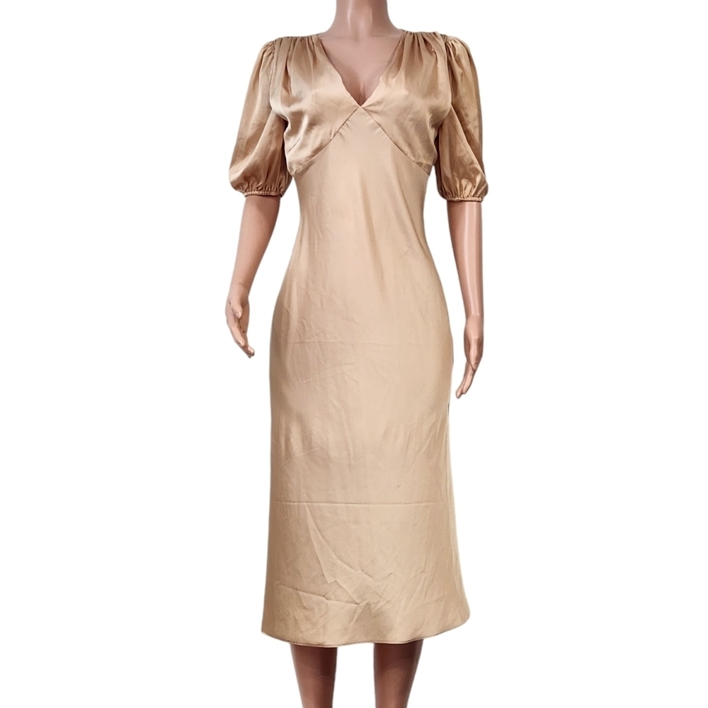 NWT Alexia Admor Felicity Bubble-Sleeve Satin Midi Dress Sz 8